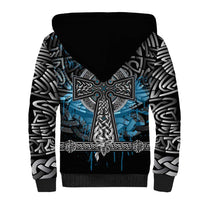Thor Hammer Viking Sherpa Hoodie with Celtic Knots and Blue Splatter Norse Heritage Tribute - Wonder Print Shop