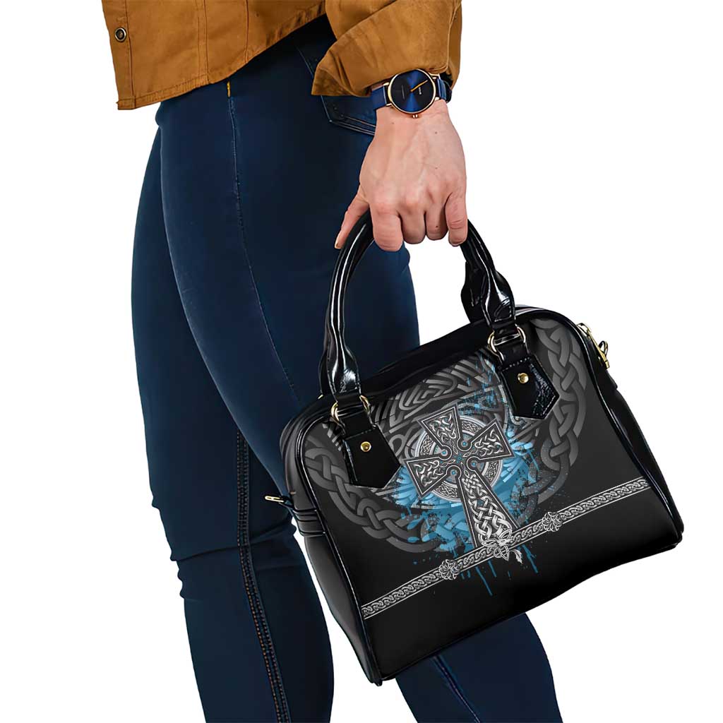 Thor Hammer Viking Shoulder Handbag with Celtic Knots and Blue Splatter Norse Heritage Tribute - Wonder Print Shop