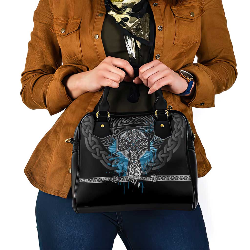 Thor Hammer Viking Shoulder Handbag with Celtic Knots and Blue Splatter Norse Heritage Tribute - Wonder Print Shop
