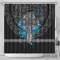 Thor Hammer Viking Shower Curtain with Celtic Knots and Blue Splatter Norse Heritage Tribute - Wonder Print Shop