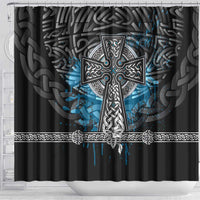 Thor Hammer Viking Shower Curtain with Celtic Knots and Blue Splatter Norse Heritage Tribute - Wonder Print Shop