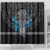 Thor Hammer Viking Shower Curtain with Celtic Knots and Blue Splatter Norse Heritage Tribute - Wonder Print Shop