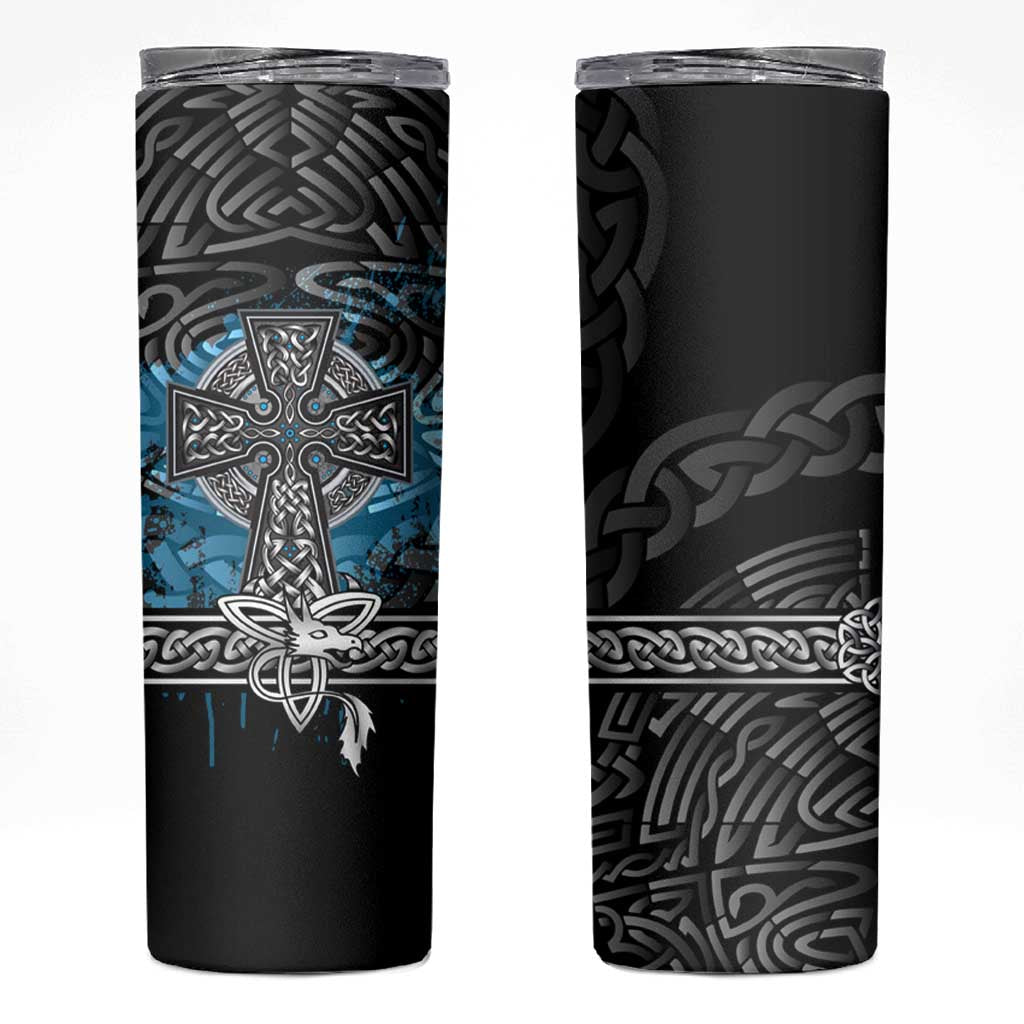 Thor Hammer Viking Skinny Tumbler with Celtic Knots and Blue Splatter Norse Heritage Tribute - Wonder Print Shop