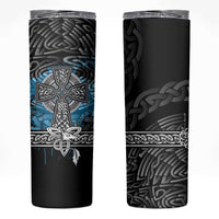 Thor Hammer Viking Skinny Tumbler with Celtic Knots and Blue Splatter Norse Heritage Tribute - Wonder Print Shop