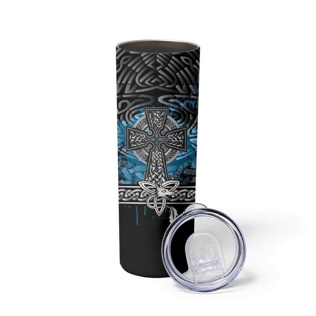 Thor Hammer Viking Skinny Tumbler with Celtic Knots and Blue Splatter Norse Heritage Tribute - Wonder Print Shop