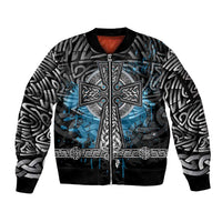 Thor Hammer Viking Sleeve Zip Bomber Jacket with Celtic Knots and Blue Splatter Norse Heritage Tribute - Wonder Print Shop