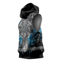Thor Hammer Viking Sleeveless Hoodie with Celtic Knots and Blue Splatter Norse Heritage Tribute - Wonder Print Shop