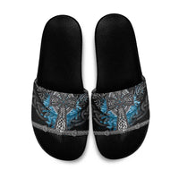 Thor Hammer Viking Slide Sandals with Celtic Knots and Blue Splatter Norse Heritage Tribute - Wonder Print Shop