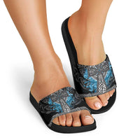 Thor Hammer Viking Slide Sandals with Celtic Knots and Blue Splatter Norse Heritage Tribute - Wonder Print Shop