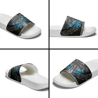 Thor Hammer Viking Slide Sandals with Celtic Knots and Blue Splatter Norse Heritage Tribute - Wonder Print Shop