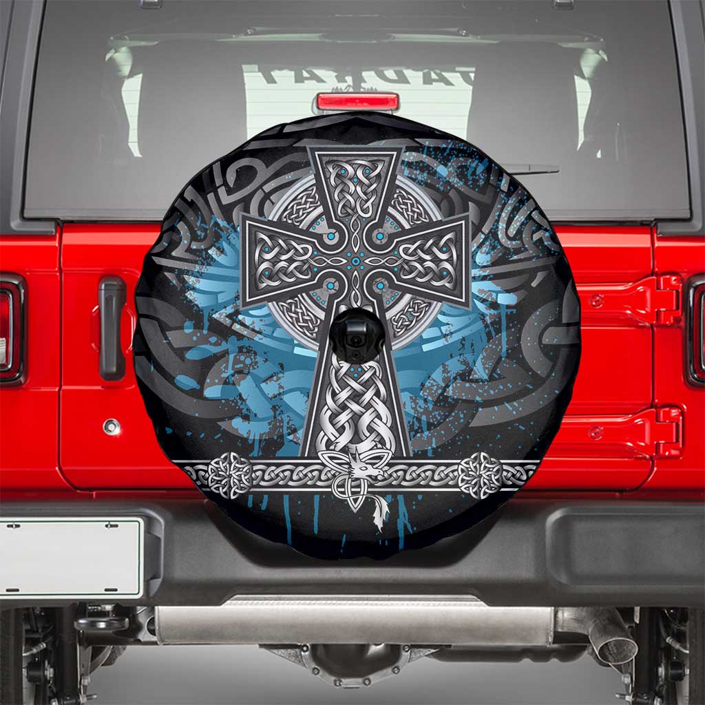Thor Hammer Viking Spare Tire Cover with Celtic Knots and Blue Splatter Norse Heritage Tribute - Wonder Print Shop