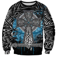 Thor Hammer Viking Sweatshirt with Celtic Knots and Blue Splatter Norse Heritage Tribute - Wonder Print Shop