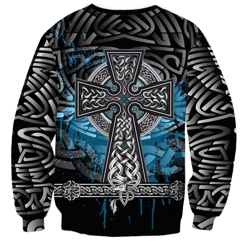 Thor Hammer Viking Sweatshirt with Celtic Knots and Blue Splatter Norse Heritage Tribute - Wonder Print Shop