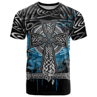 Thor Hammer Viking T Shirt with Celtic Knots and Blue Splatter Norse Heritage Tribute - Wonder Print Shop