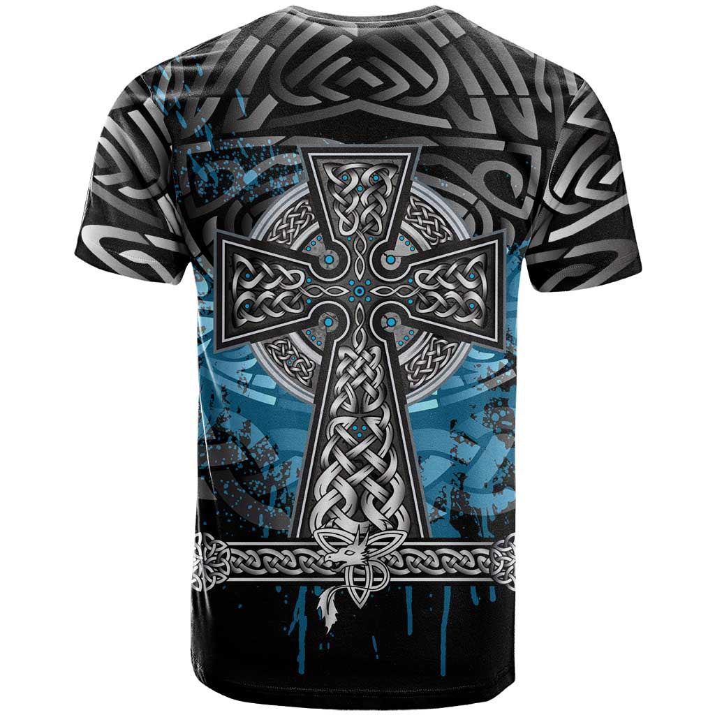 Thor Hammer Viking T Shirt with Celtic Knots and Blue Splatter Norse Heritage Tribute - Wonder Print Shop