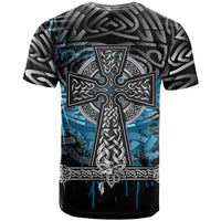 Thor Hammer Viking T Shirt with Celtic Knots and Blue Splatter Norse Heritage Tribute - Wonder Print Shop
