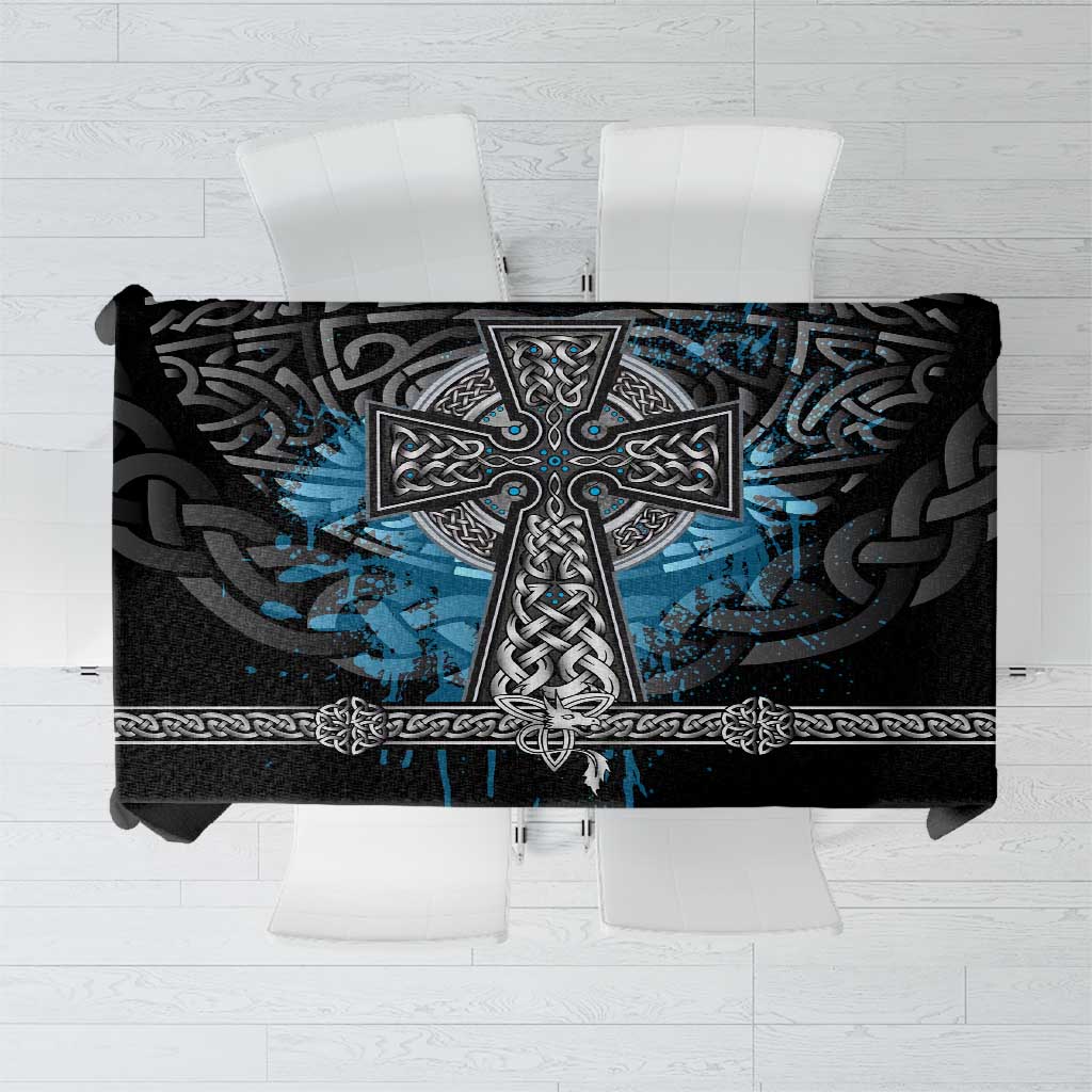 Thor Hammer Viking Tablecloth with Celtic Knots and Blue Splatter Norse Heritage Tribute - Wonder Print Shop