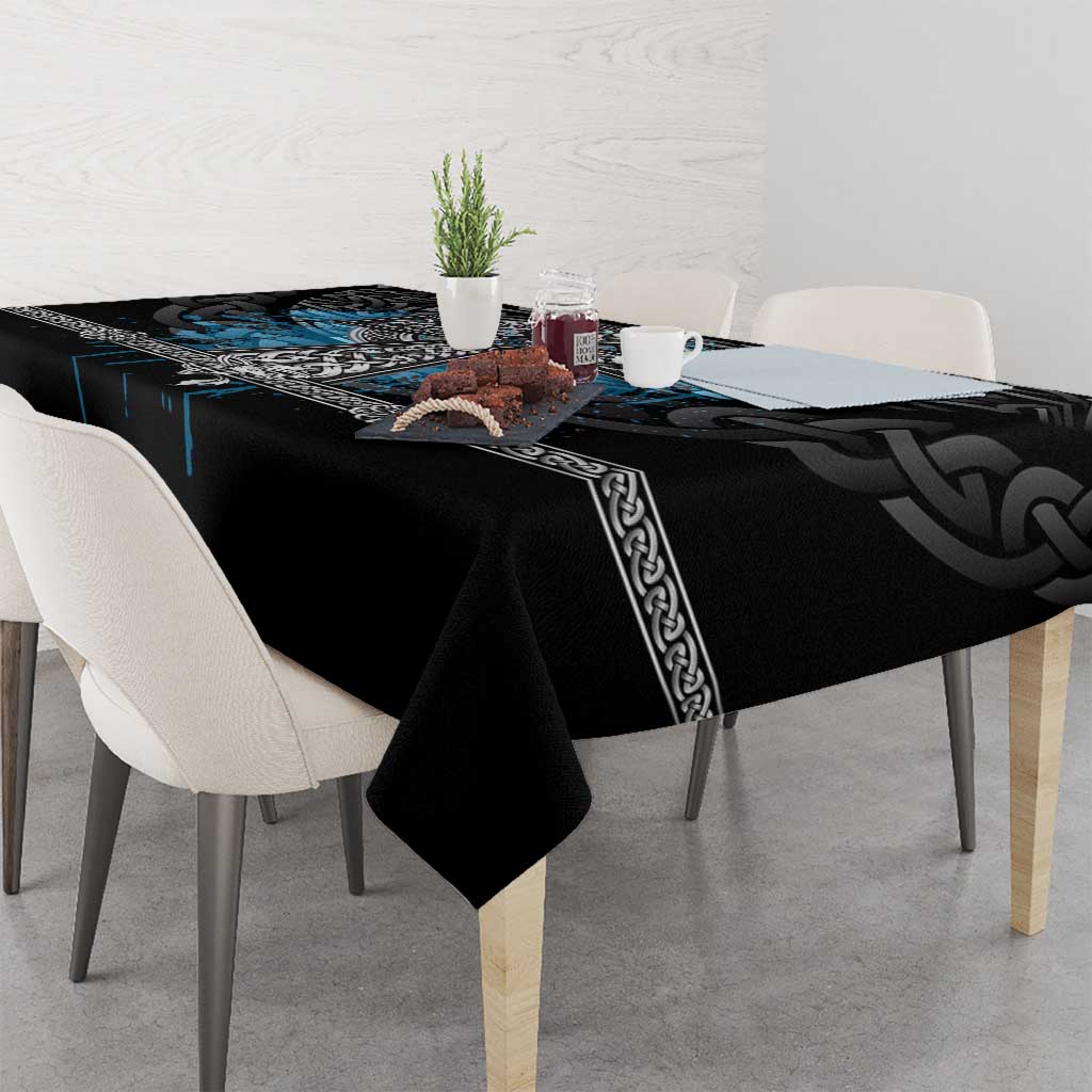 Thor Hammer Viking Tablecloth with Celtic Knots and Blue Splatter Norse Heritage Tribute - Wonder Print Shop