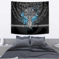 Thor Hammer Viking Tapestry with Celtic Knots and Blue Splatter Norse Heritage Tribute - Wonder Print Shop