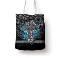 Thor Hammer Viking Tote Bag with Celtic Knots and Blue Splatter Norse Heritage Tribute - Wonder Print Shop