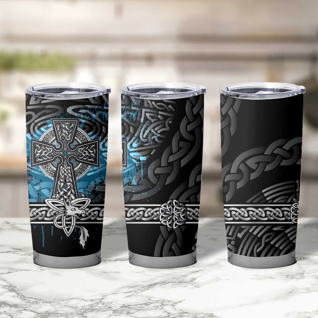 Thor Hammer Viking Tumbler Cup with Celtic Knots and Blue Splatter Norse Heritage Tribute - Wonder Print Shop