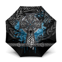 Thor Hammer Viking Umbrella with Celtic Knots and Blue Splatter Norse Heritage Tribute - Wonder Print Shop