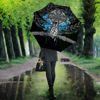 Thor Hammer Viking Umbrella with Celtic Knots and Blue Splatter Norse Heritage Tribute - Wonder Print Shop