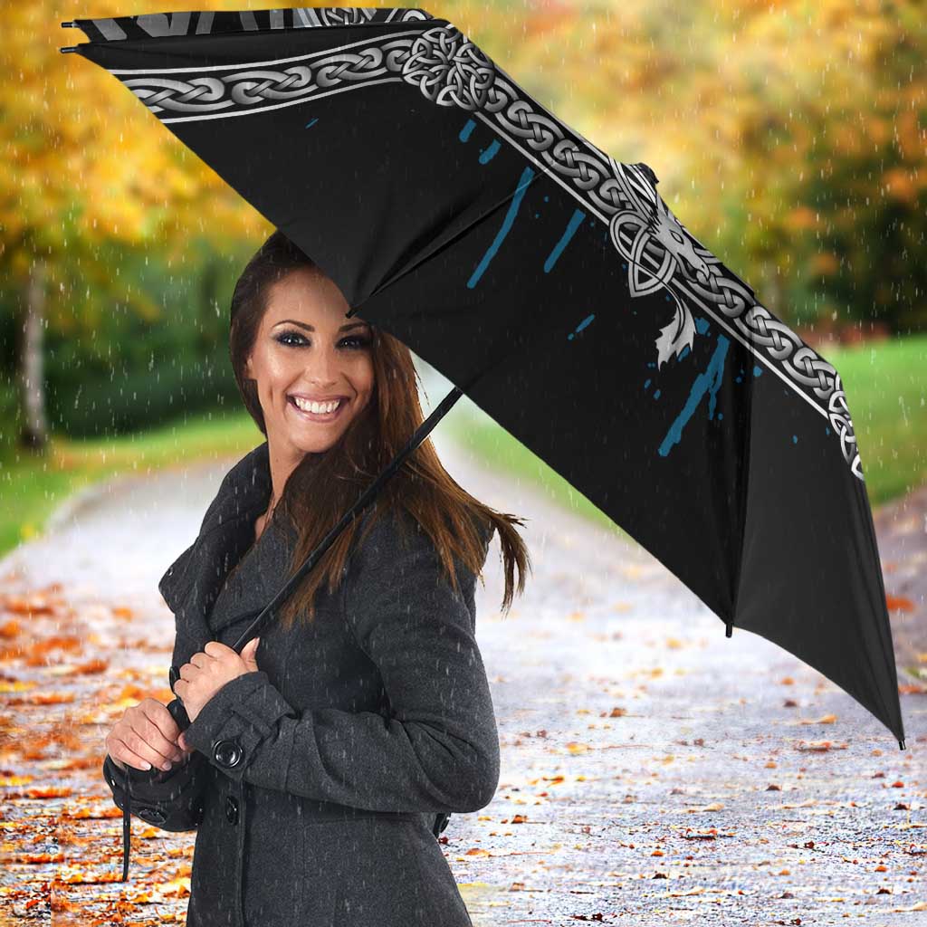 Thor Hammer Viking Umbrella with Celtic Knots and Blue Splatter Norse Heritage Tribute - Wonder Print Shop