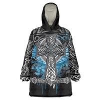 Thor Hammer Viking Wearable Blanket Hoodie with Celtic Knots and Blue Splatter Norse Heritage Tribute - Wonder Print Shop