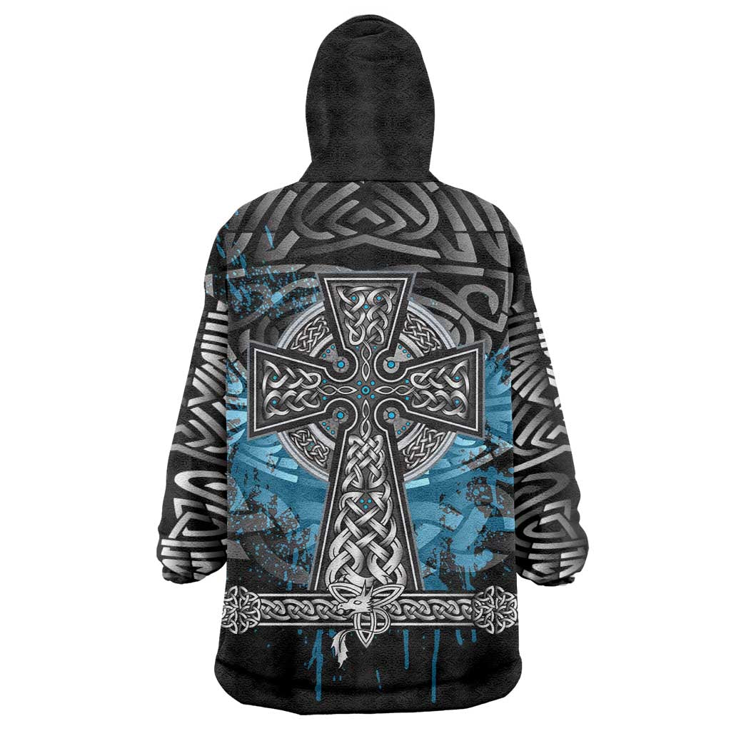 Thor Hammer Viking Wearable Blanket Hoodie with Celtic Knots and Blue Splatter Norse Heritage Tribute - Wonder Print Shop
