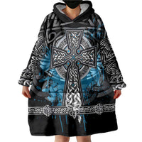 Thor Hammer Viking Wearable Blanket Hoodie with Celtic Knots and Blue Splatter Norse Heritage Tribute - Wonder Print Shop