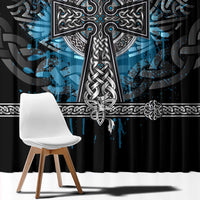 Thor Hammer Viking Window Curtain with Celtic Knots and Blue Splatter Norse Heritage Tribute - Wonder Print Shop