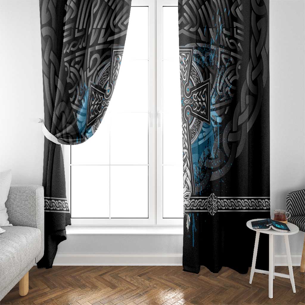 Thor Hammer Viking Window Curtain with Celtic Knots and Blue Splatter Norse Heritage Tribute - Wonder Print Shop
