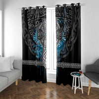 Thor Hammer Viking Window Curtain with Celtic Knots and Blue Splatter Norse Heritage Tribute - Wonder Print Shop