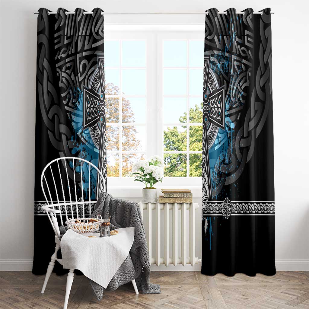 Thor Hammer Viking Window Curtain with Celtic Knots and Blue Splatter Norse Heritage Tribute - Wonder Print Shop