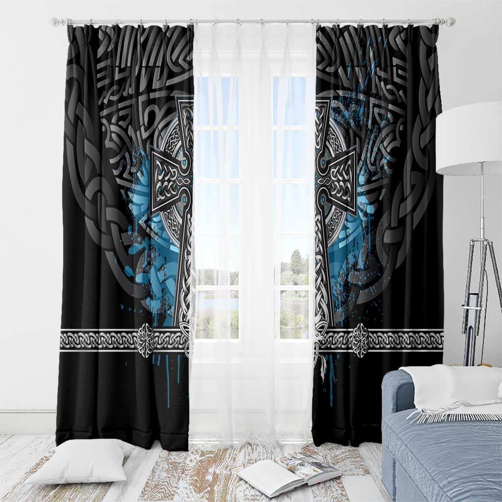 Thor Hammer Viking Window Curtain with Celtic Knots and Blue Splatter Norse Heritage Tribute - Wonder Print Shop