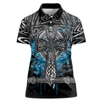 Thor Hammer Viking Women Polo Shirt with Celtic Knots and Blue Splatter Norse Heritage Tribute - Wonder Print Shop