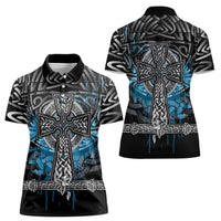 Thor Hammer Viking Women Polo Shirt with Celtic Knots and Blue Splatter Norse Heritage Tribute - Wonder Print Shop