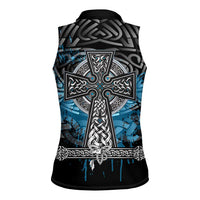 Thor Hammer Viking Women Sleeveless Polo Shirt with Celtic Knots and Blue Splatter Norse Heritage Tribute - Wonder Print Shop