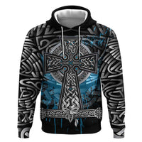 Thor Hammer Viking Zip Hoodie with Celtic Knots and Blue Splatter Norse Heritage Tribute - Wonder Print Shop