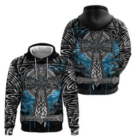 Thor Hammer Viking Zip Hoodie with Celtic Knots and Blue Splatter Norse Heritage Tribute - Wonder Print Shop