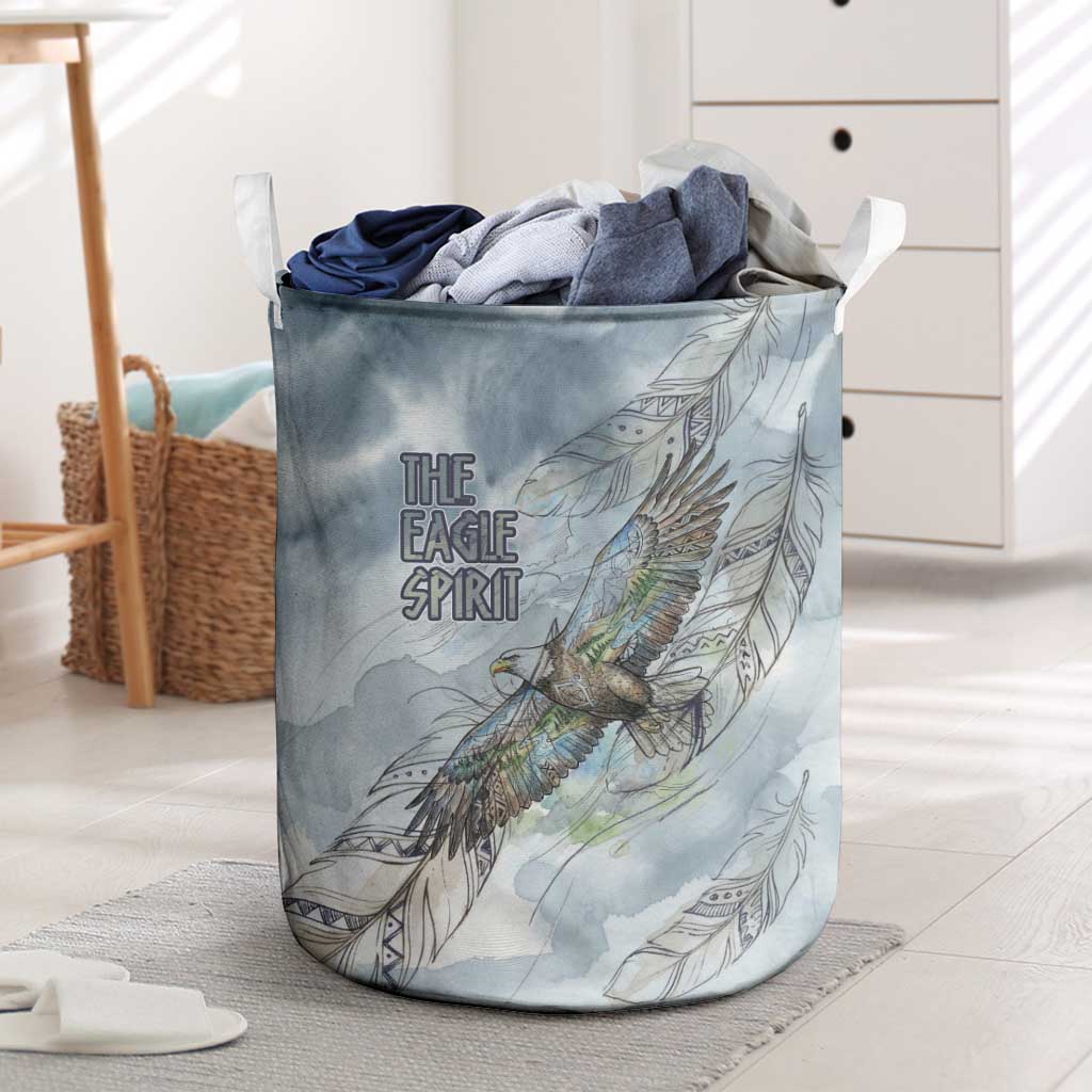 The Eagle Spirit Native American Laundry Basket Soaring Bald Eagle and Tribal Feathers Watercolor Sky - Wonder Print Shop