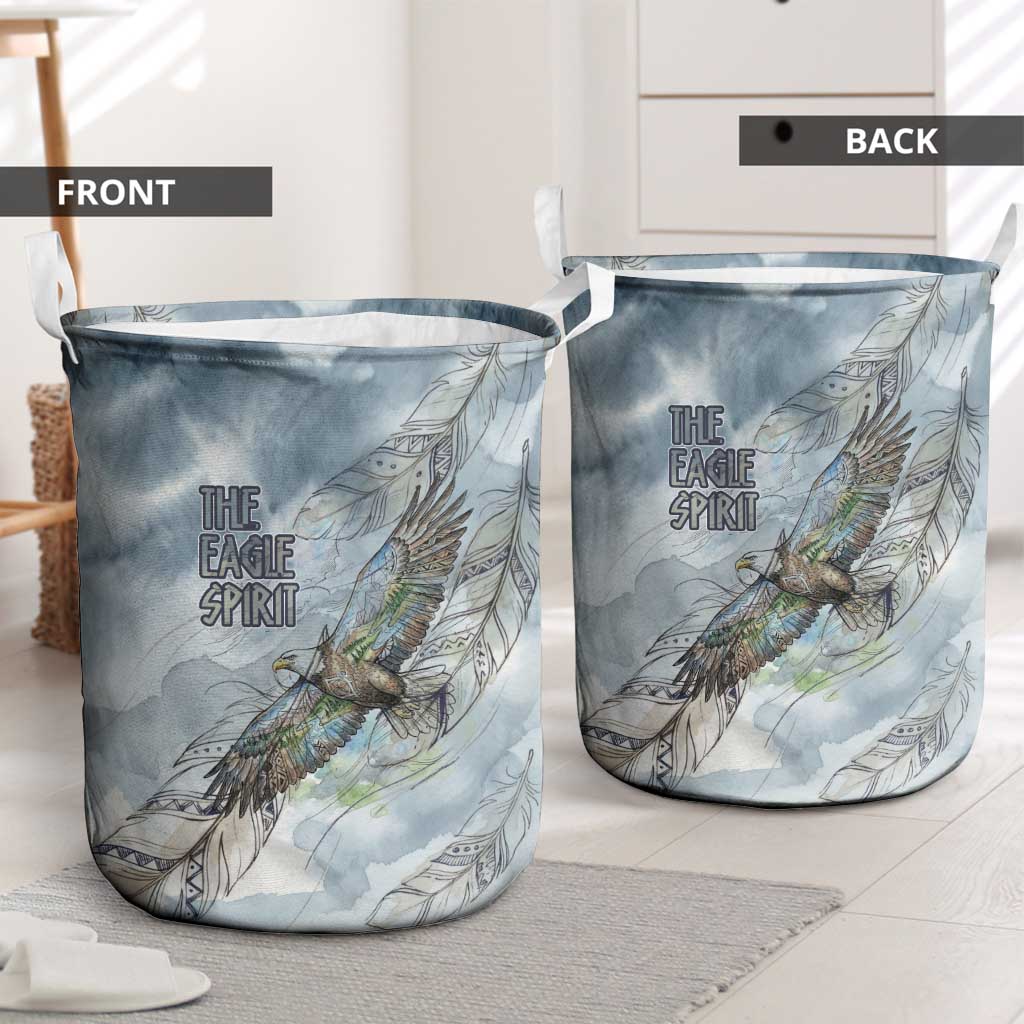 The Eagle Spirit Native American Laundry Basket Soaring Bald Eagle and Tribal Feathers Watercolor Sky - Wonder Print Shop