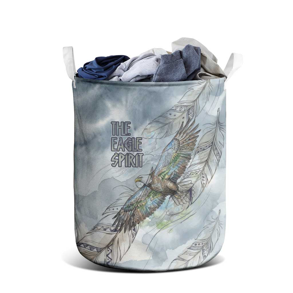 The Eagle Spirit Native American Laundry Basket Soaring Bald Eagle and Tribal Feathers Watercolor Sky - Wonder Print Shop