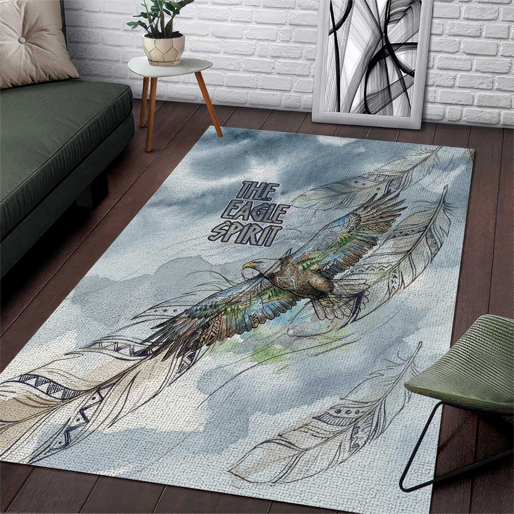 The Eagle Spirit Native American Area Rug Soaring Bald Eagle and Tribal Feathers Watercolor Sky - Wonder Print Shop