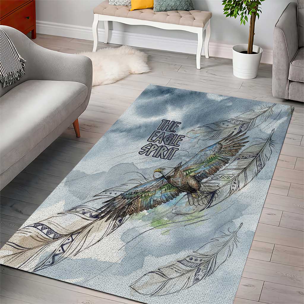 The Eagle Spirit Native American Area Rug Soaring Bald Eagle and Tribal Feathers Watercolor Sky - Wonder Print Shop