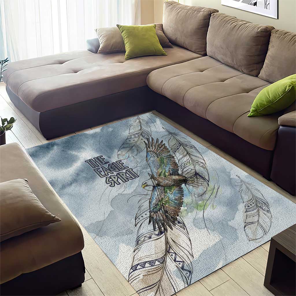 The Eagle Spirit Native American Area Rug Soaring Bald Eagle and Tribal Feathers Watercolor Sky - Wonder Print Shop