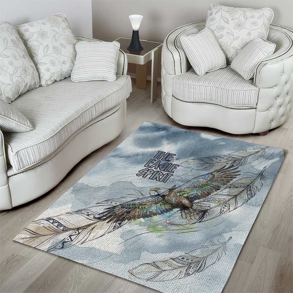The Eagle Spirit Native American Area Rug Soaring Bald Eagle and Tribal Feathers Watercolor Sky - Wonder Print Shop