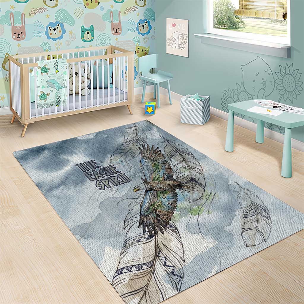 The Eagle Spirit Native American Area Rug Soaring Bald Eagle and Tribal Feathers Watercolor Sky - Wonder Print Shop