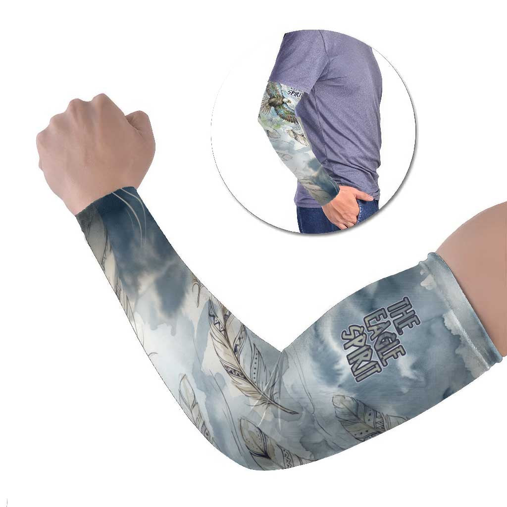 The Eagle Spirit Native American Arm Sleeves Soaring Bald Eagle and Tribal Feathers Watercolor Sky - Wonder Print Shop